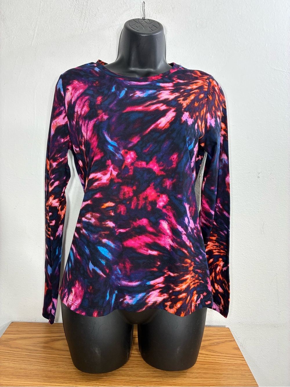 Juicy Couture Black Tie-Dye Long Sleeve Crewneck Top with Pink & Orange